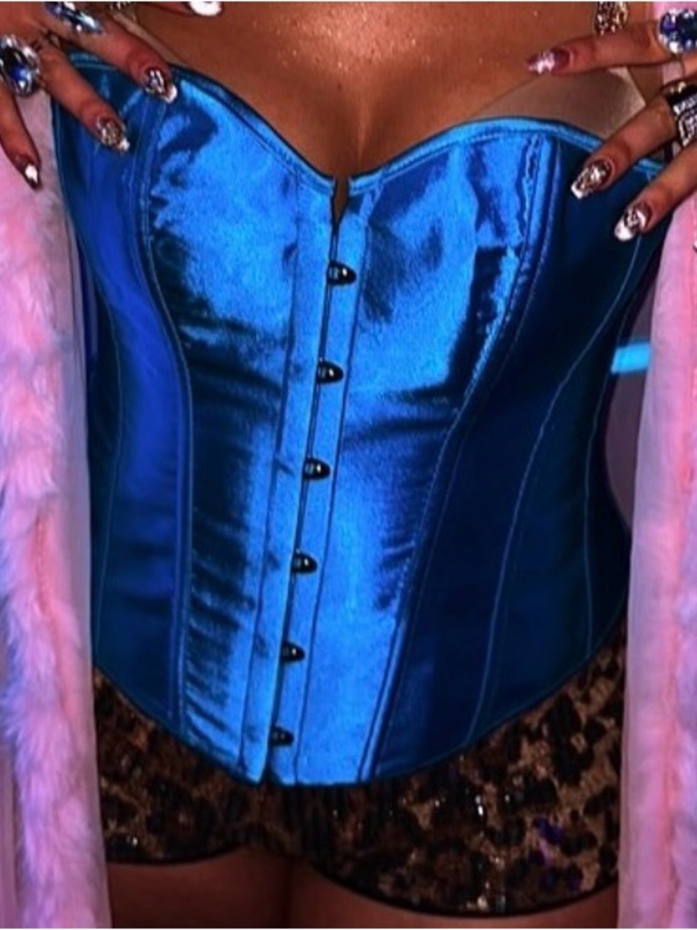 Satin shiny light blue corset